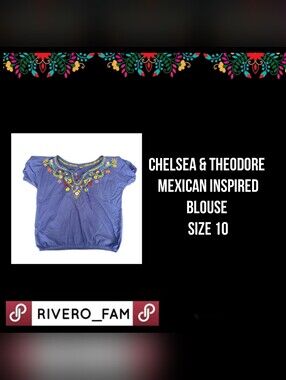 CHELSEA & THEODORE |  MEXICAN INSPIRED BLOUSE | SIZE 10
